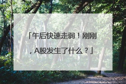 午后快速走弱！刚刚，A股发生了什么？